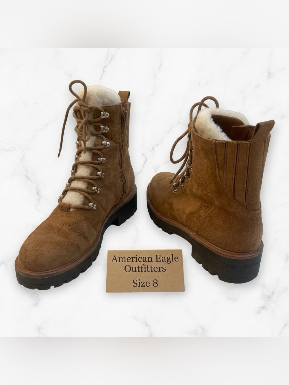 American Eagle Outfitters Women’s Tan Suede Lace-Up Combat Boots Size 8